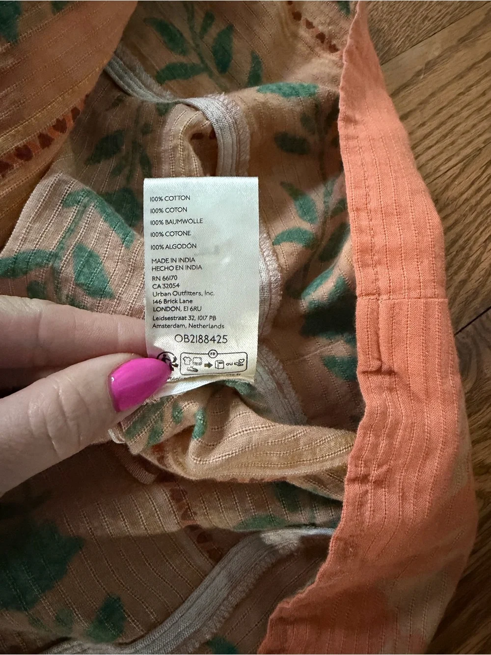 Free People Peasant Tunic with peach and Green Floral Print Santorini size M